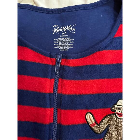 Nick & Nora Sock Monkey Footed Onesie – Red/Blue Stripes – XX-Large - Picture 6 of 7